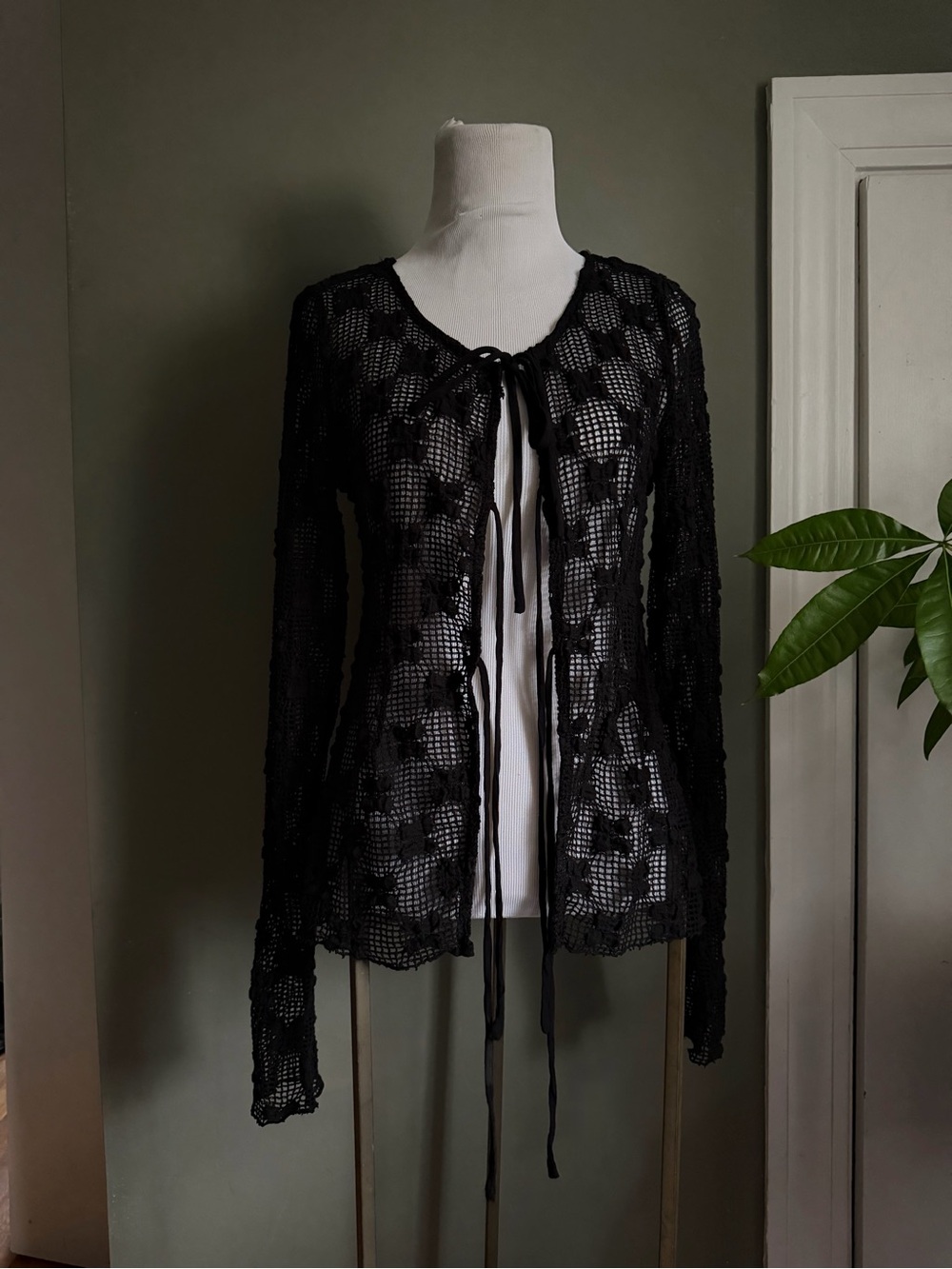 Free People Black Crochet Tie-Front Top